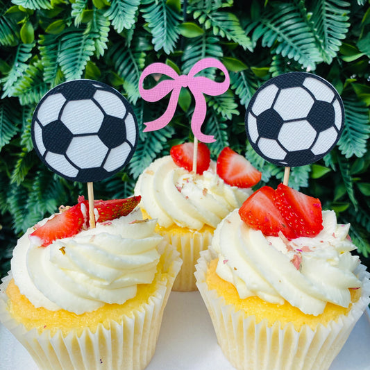 Soccer Ball and Pink Bow Cupcake Toppers