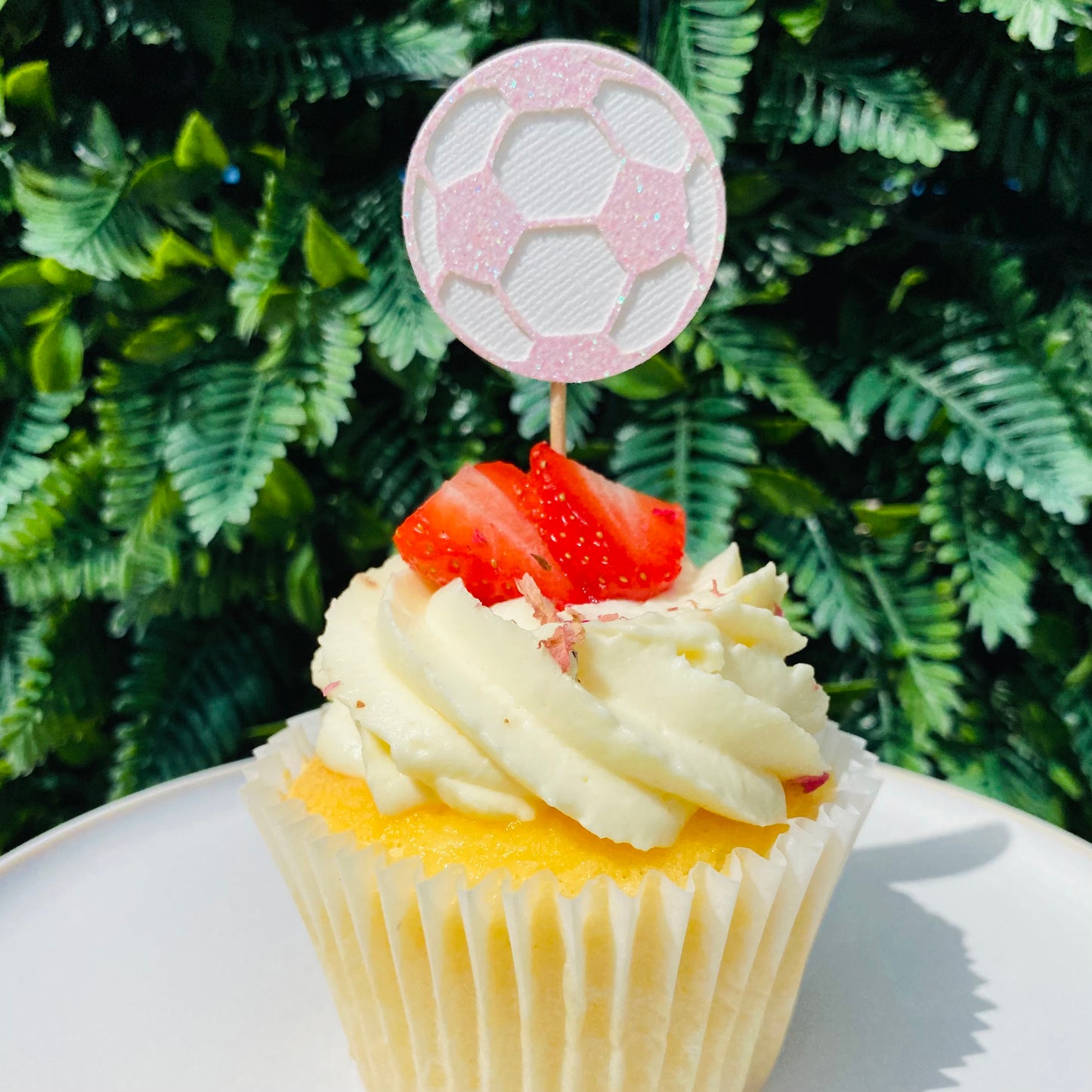 Pink Soccer Ball and Bow Cupcake Toppers