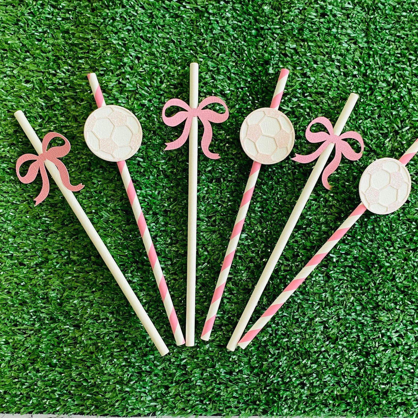 Pink Soccer Ball & Bow Paper Straws