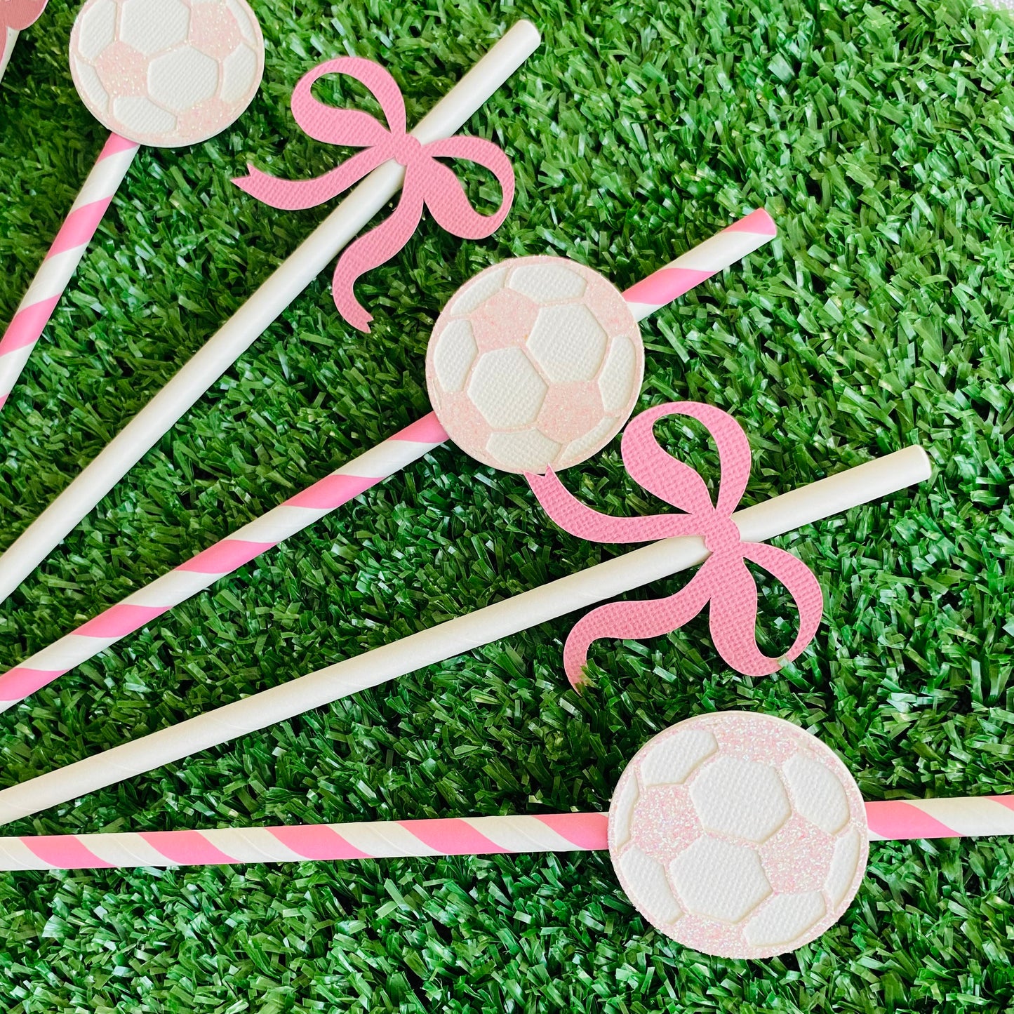 Pink Soccer Ball & Bow Paper Straws