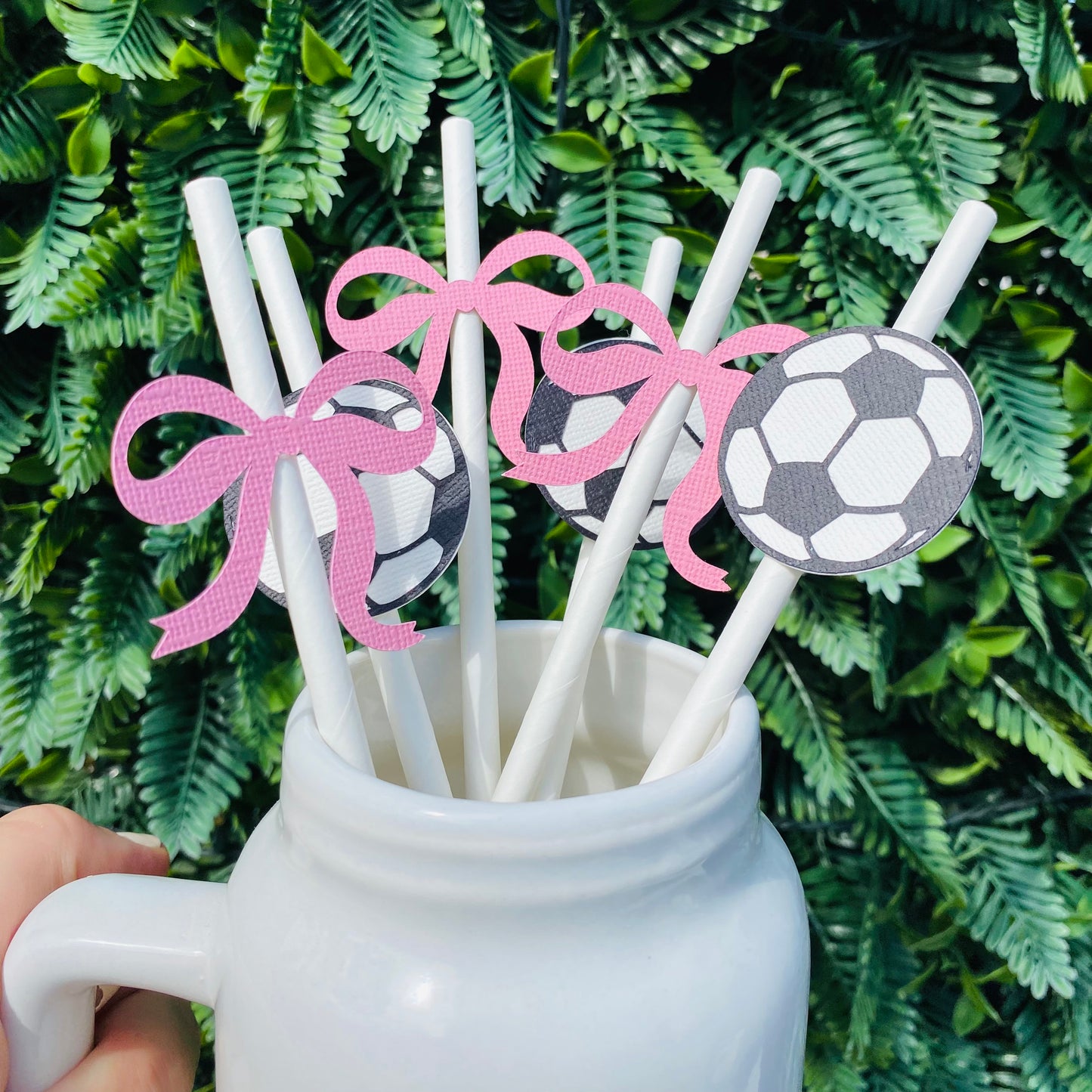 Soccer Ball & Pink Bow Paper Straws
