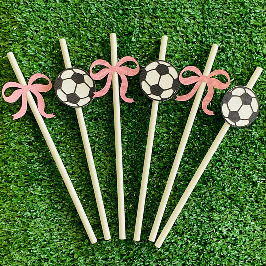 Soccer Ball & Pink Bow Paper Straws