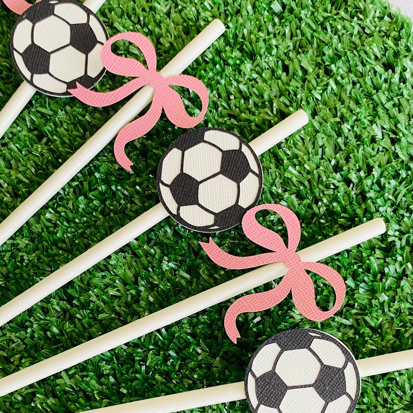 Soccer Ball & Pink Bow Paper Straws