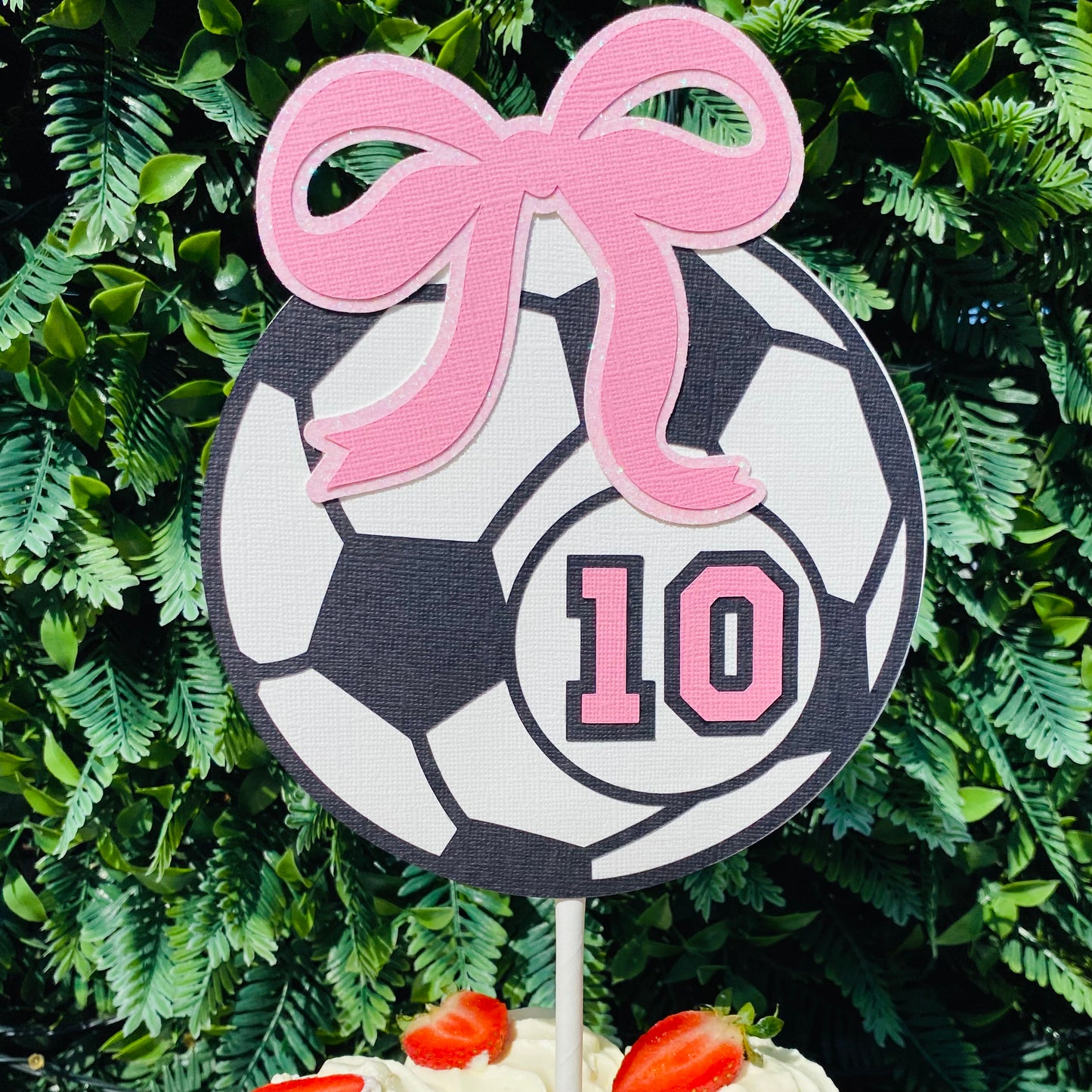 Pink Bow Soccer Ball Cake Topper