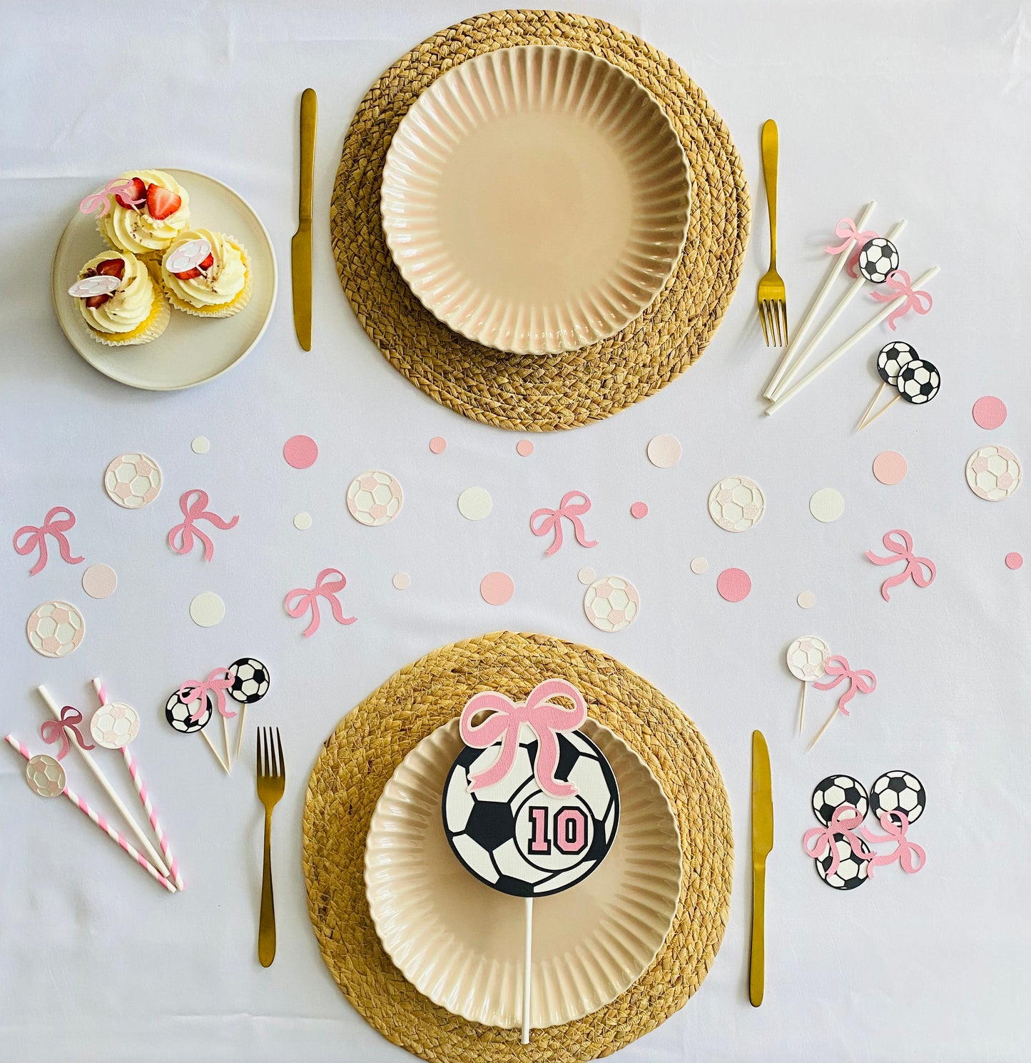 Pink Bow Soccer Ball Cake Topper