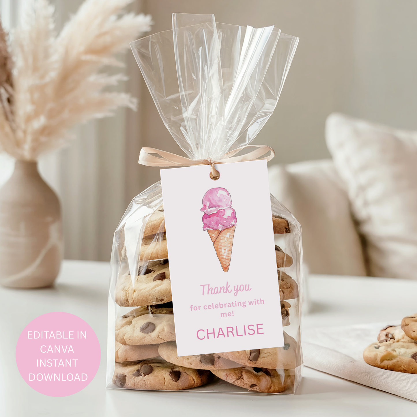 Ice Cream Birthday Favor Tag, Sweet One Party Thank You (Digital Download)