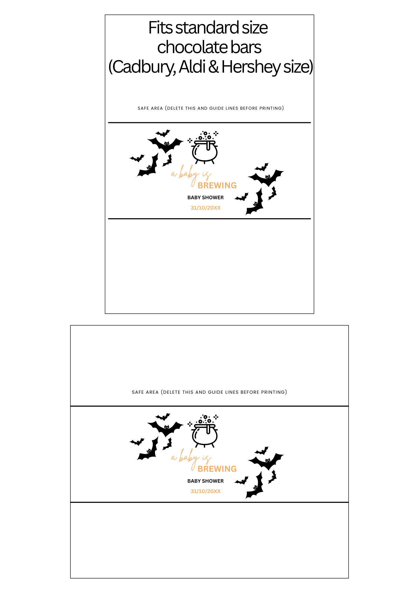 A Baby Is Brewing Chocolate Wrappers | Halloween Baby Shower Printable | Editable Canva Template