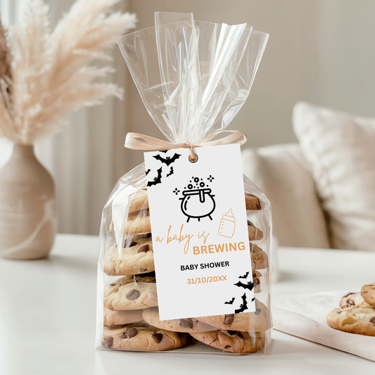 A Baby Is Brewing Printable Gift Tag | Editable Halloween Baby Shower Favor Tag