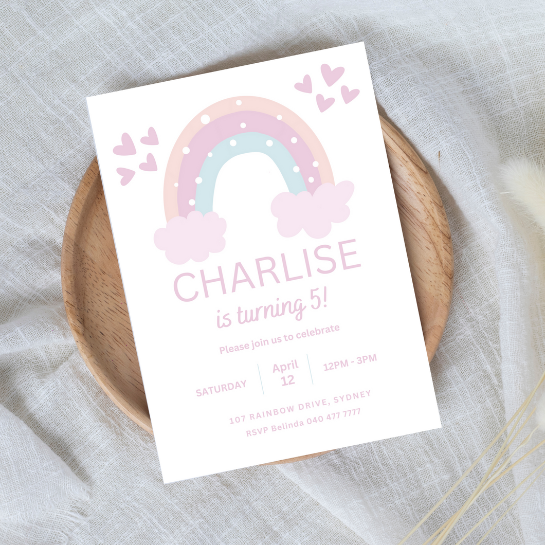 Pastel Rainbow Birthday Invitation INSTANT DOWNLOAD