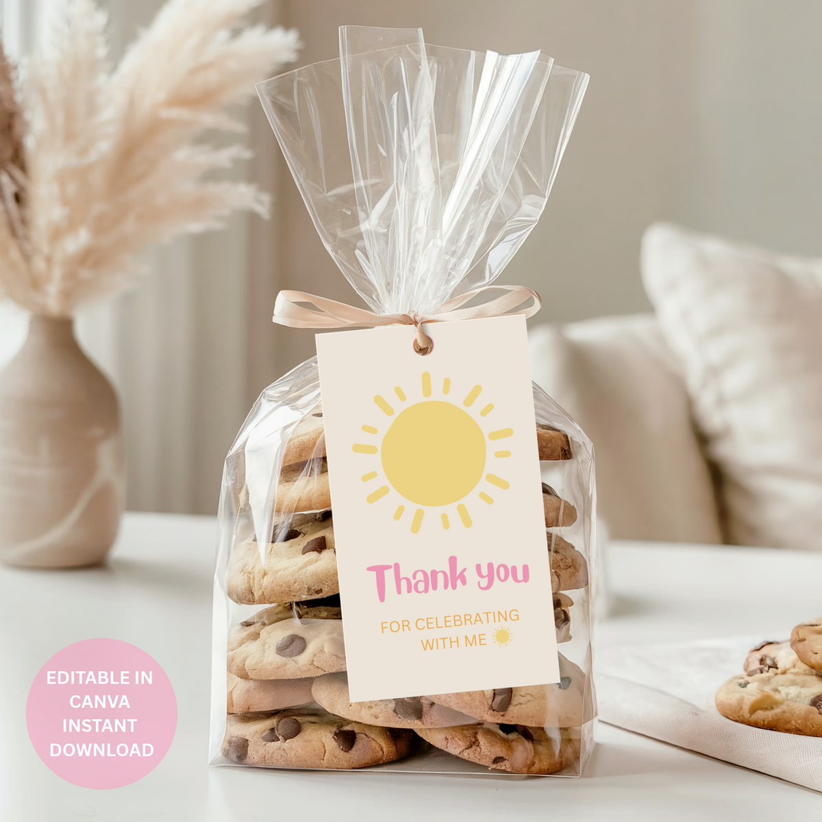 First Trip Around the Sun Thank You Tags – Pink 1st Birthday Canva Template