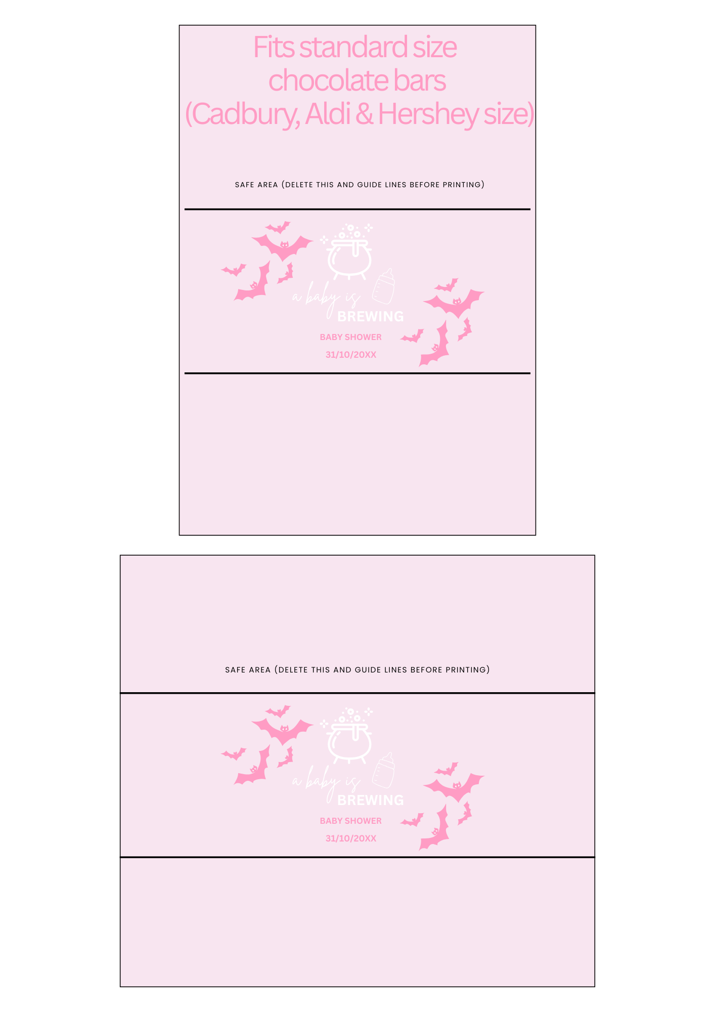 Pink Halloween Baby Shower Chocolate Wrappers: A Baby Is Brewing (Digital Download)