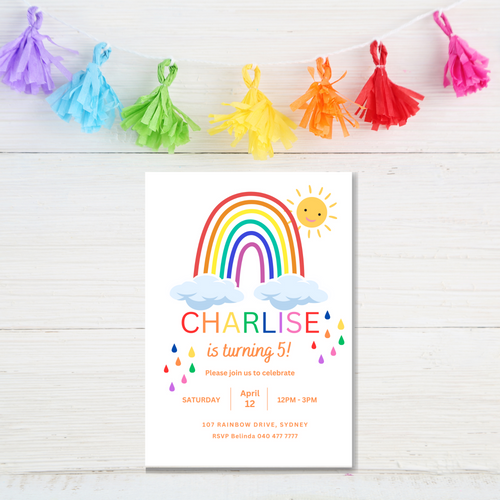 Rainbow Birthday Invitation INSTANT DOWNLOAD