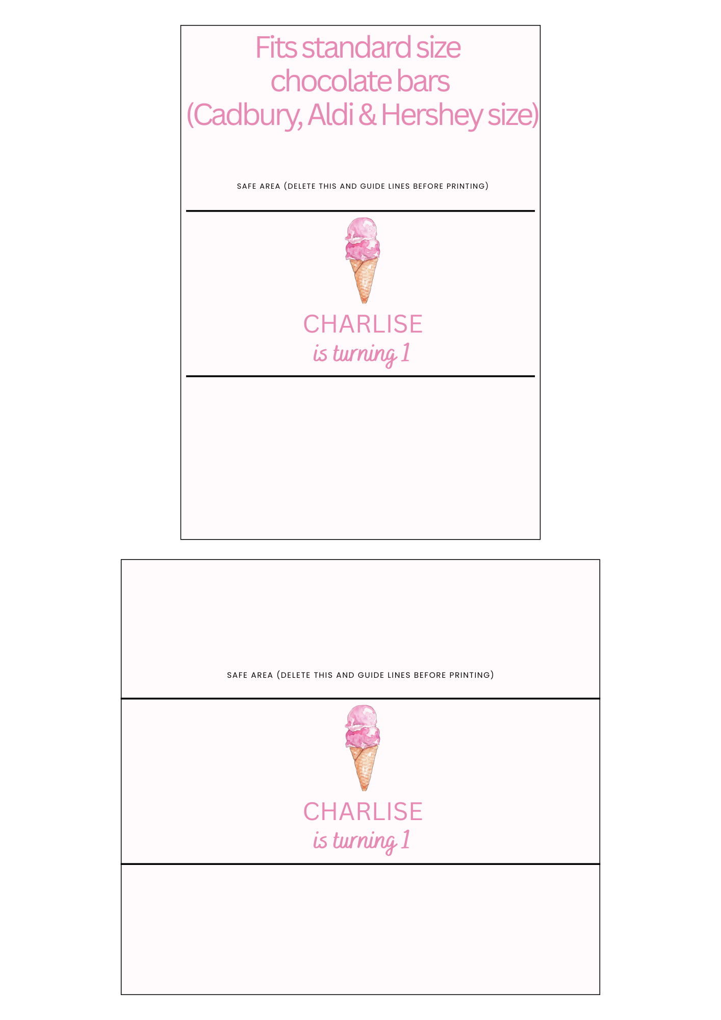 Ice Cream Birthday Chocolate Wrapper Editable Canva Sweet One Candy Wrapper Digital Download