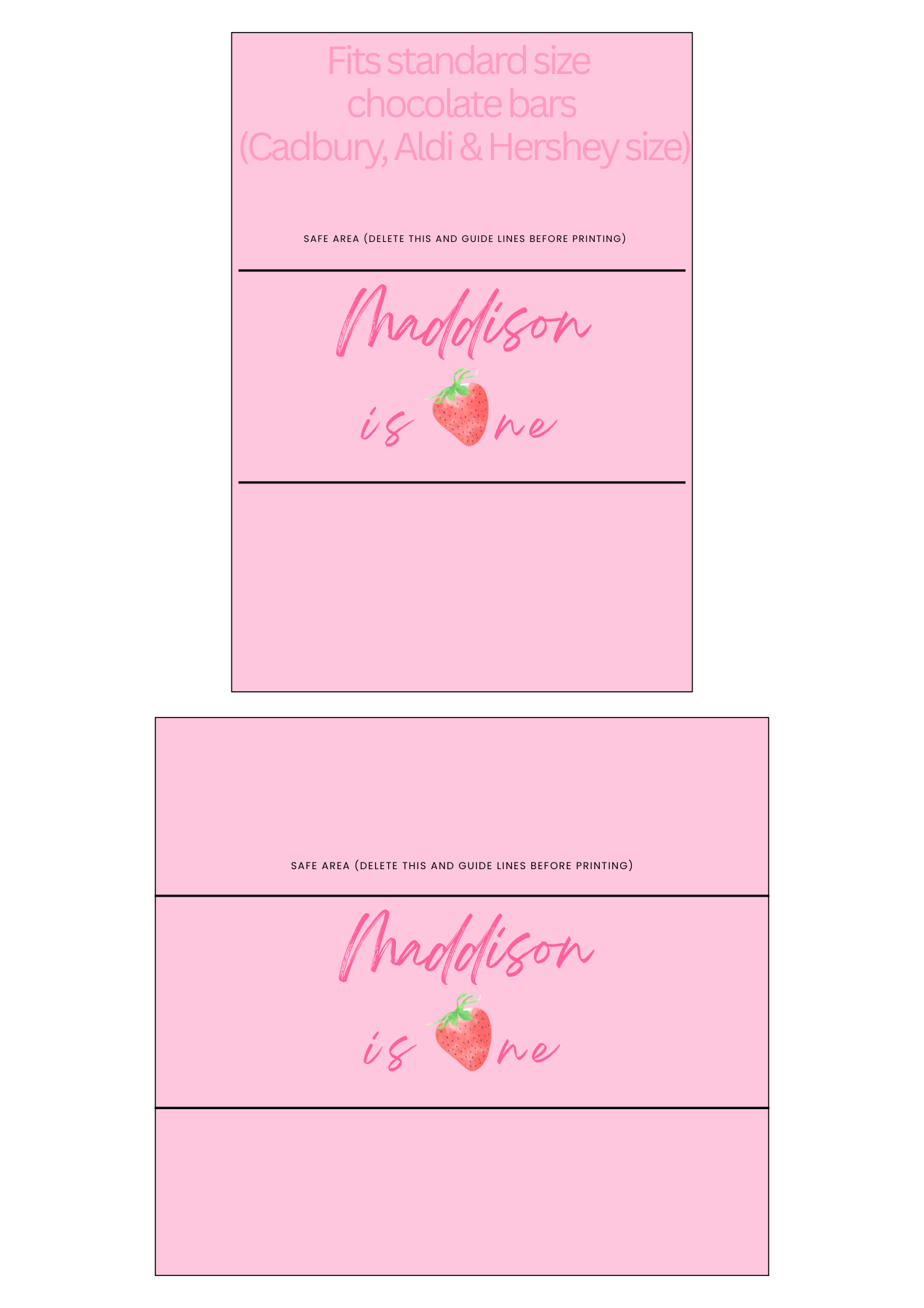 Strawberry Birthday Chocolate Wrapper Template Editable Canva Party Favor Digital Download