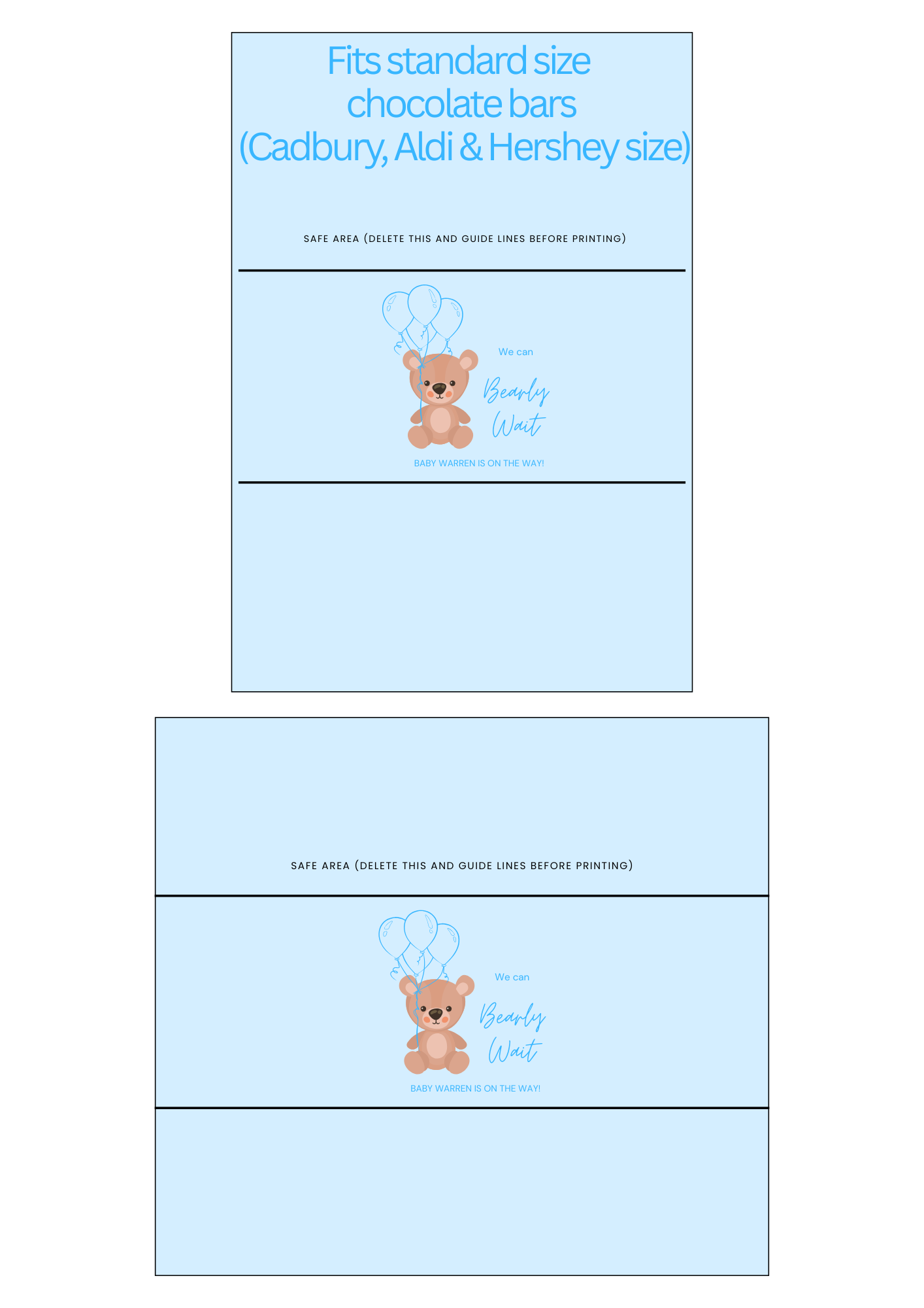 Teddy Bear Blue Boy Baby Shower Chocolate Wrappers | Editable Canva Printable