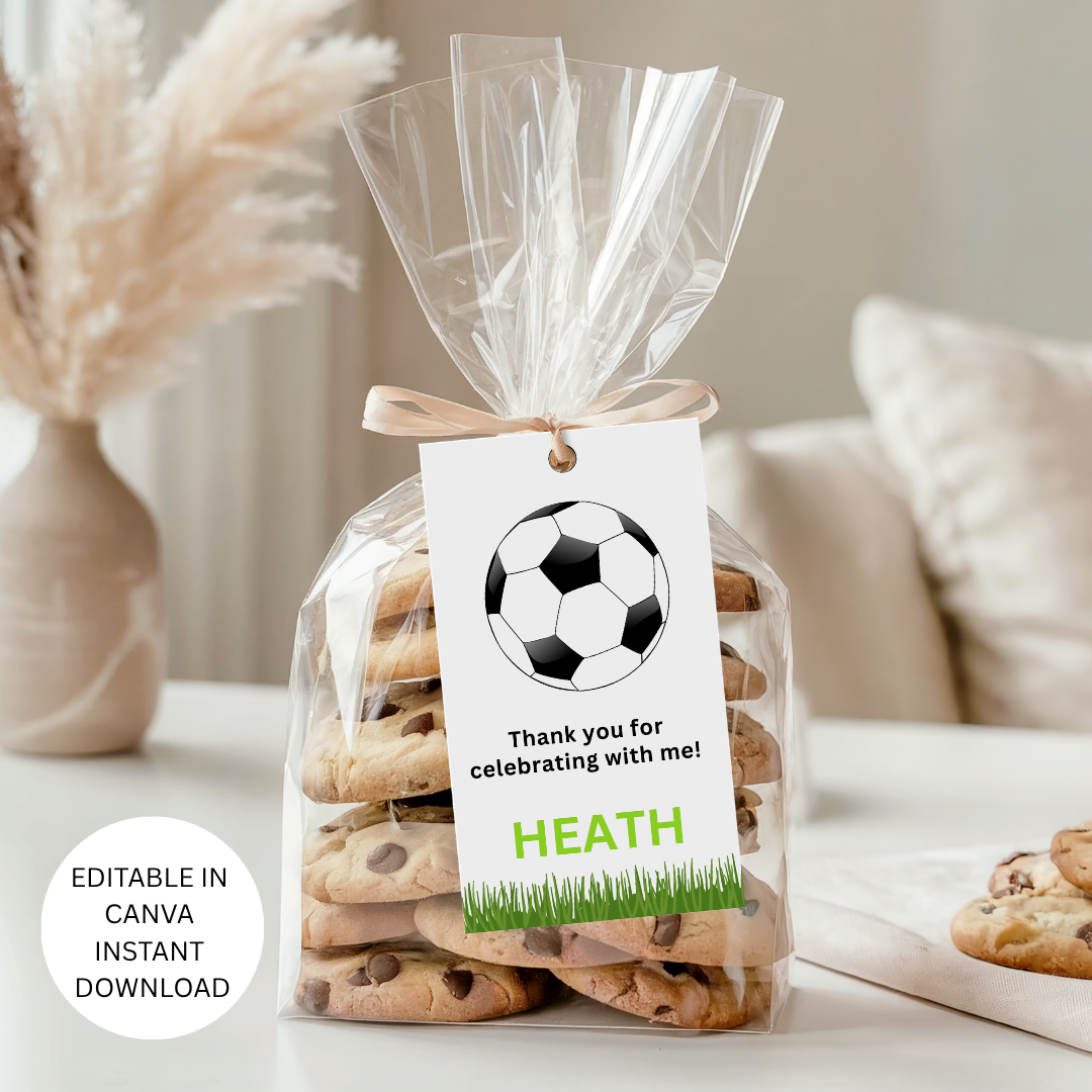 Soccer Birthday Party Bundle: Editable Invitation, Wrappers, Tags (Digital Download)