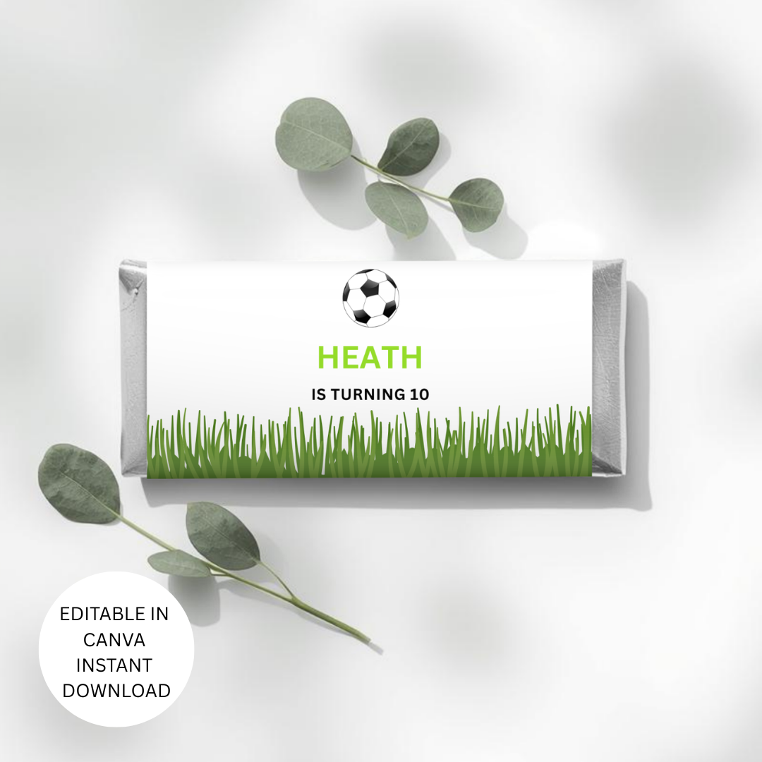 Editable Soccer Birthday Chocolate Wrapper Template (Digital Download)