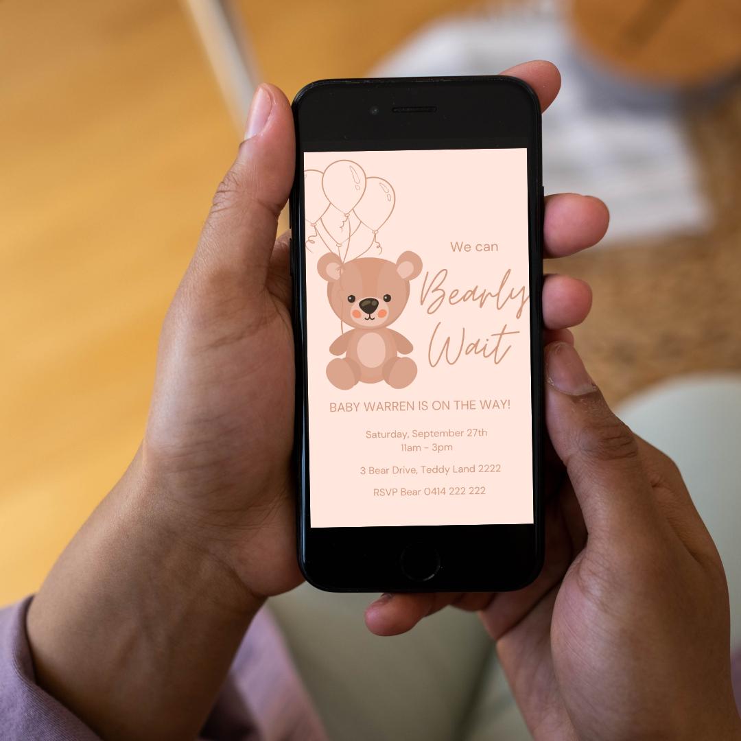Neutral Teddy Bear Baby Shower Invitation | Personalised Gender Neutral Invite