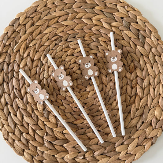 Teddy Bear Paper Straws | Neutral Baby Shower & Gender Reveal Decor