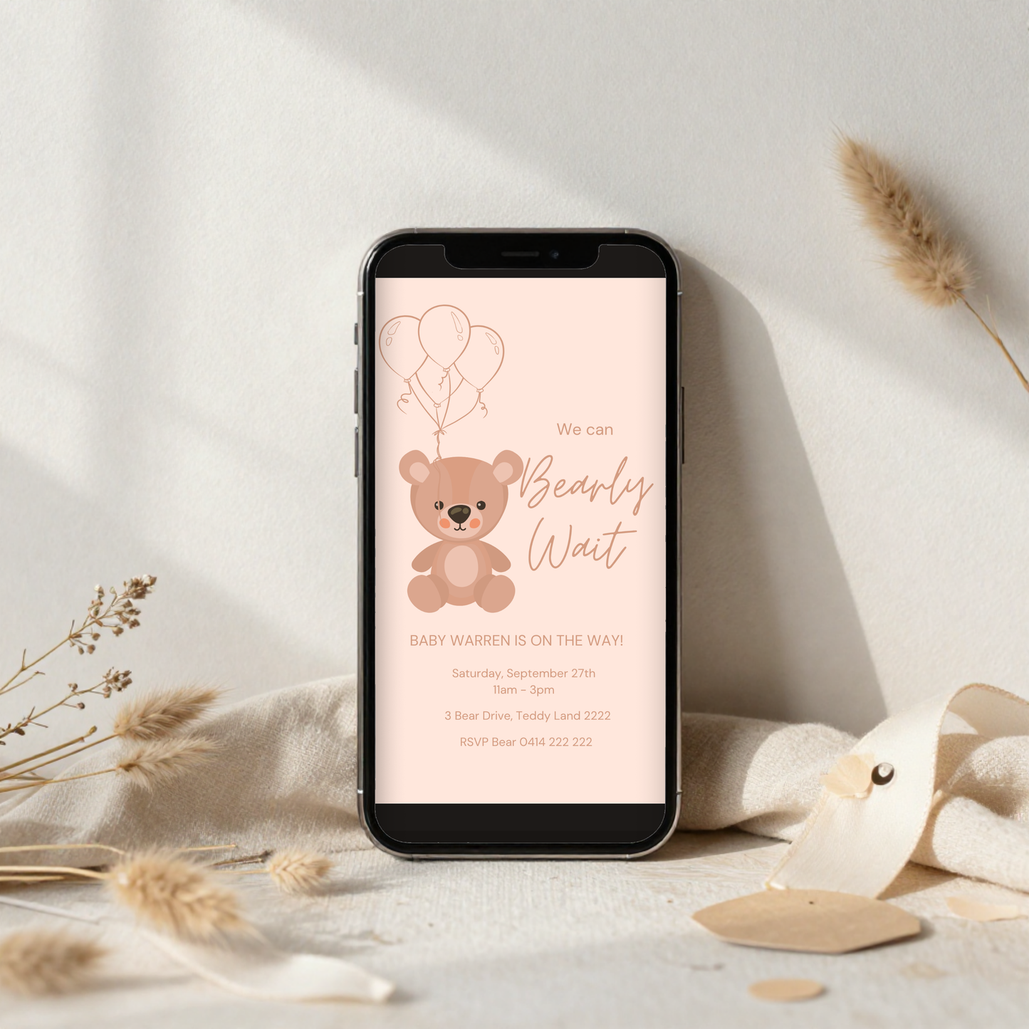 Neutral Teddy Bear Baby Shower Invitation | Personalised Gender Neutral Invite