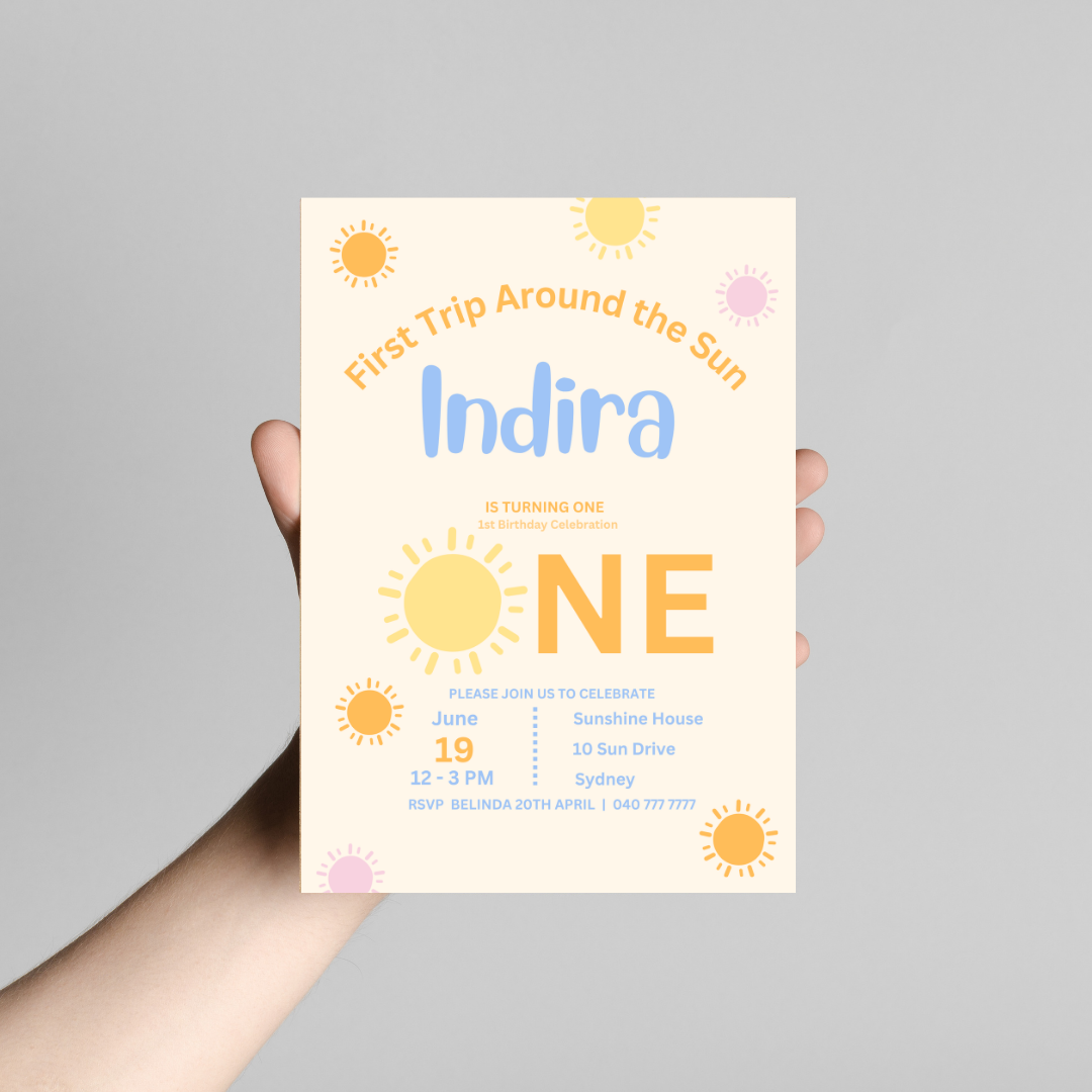 First Trip Around the Sun Birthday Invitation (Editable Canva Template)