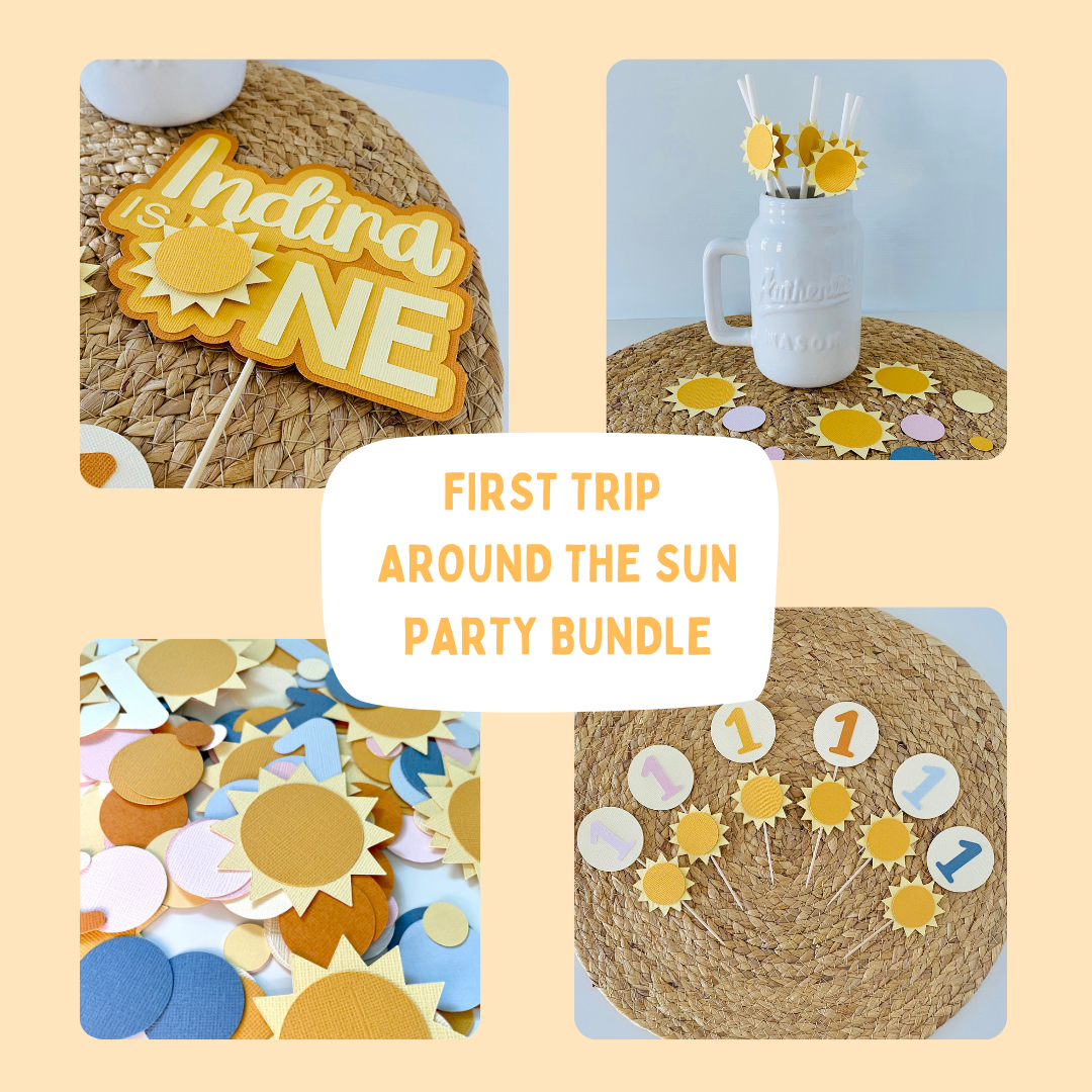First Trip Around the Sun Party Bundle – Matching Cake & Table Decor Set