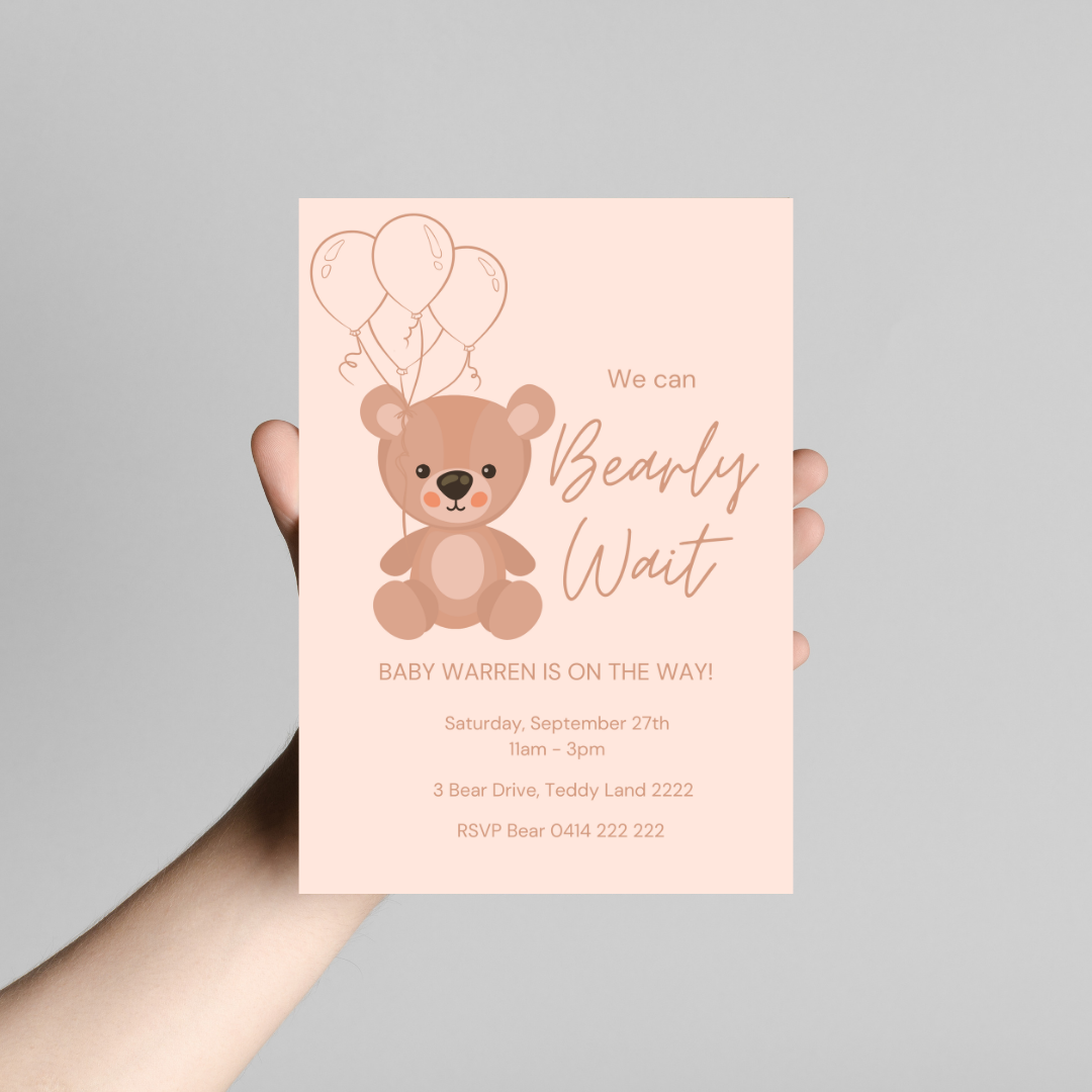 Neutral Teddy Bear Baby Shower Invitation | Personalised Gender Neutral Invite