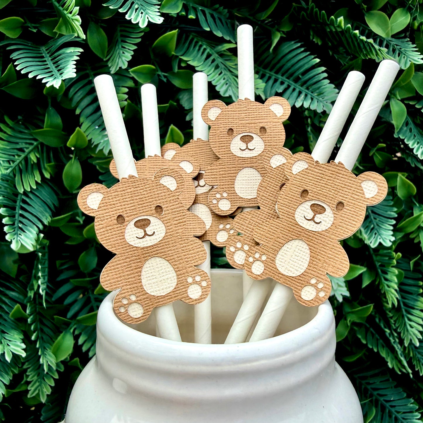 Teddy Bear Paper Straws | Neutral Baby Shower & Gender Reveal Decor