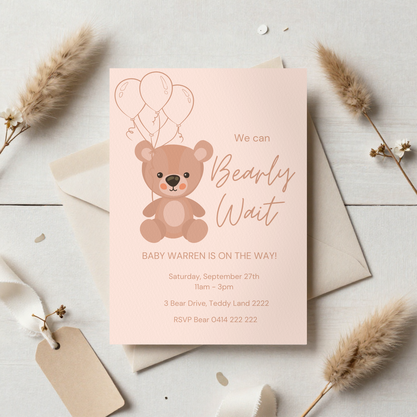 Neutral Teddy Bear Baby Shower Invitation | Personalised Gender Neutral Invite