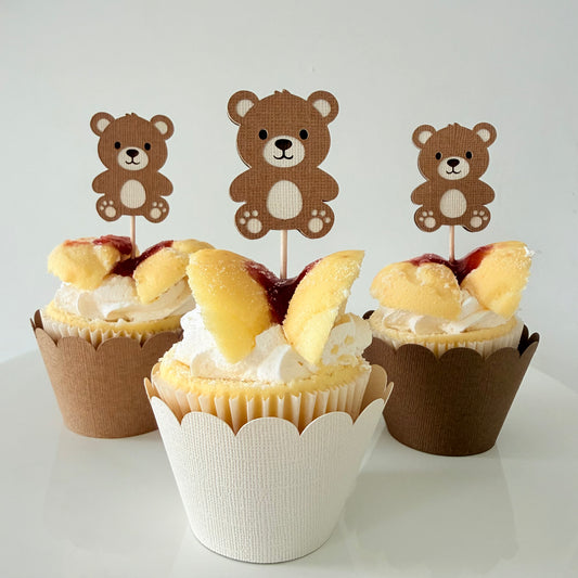 Teddy Bear Cupcake Toppers | Neutral Baby Shower & Gender Reveal Decor