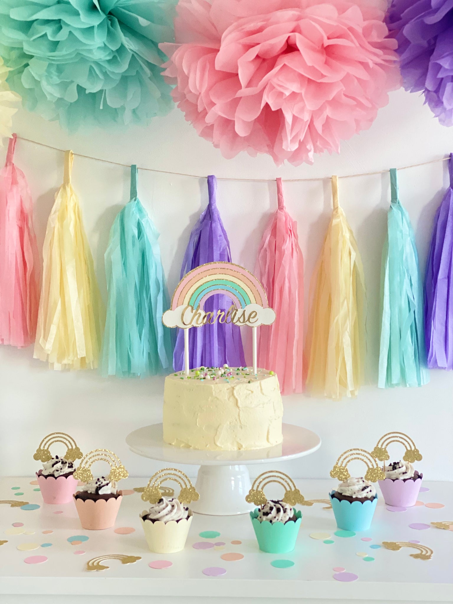  2 Set Pastel Birthday Decorations Rainbow Party Table
