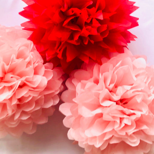 Red & Pink Tissue Paper Pom Pom Set