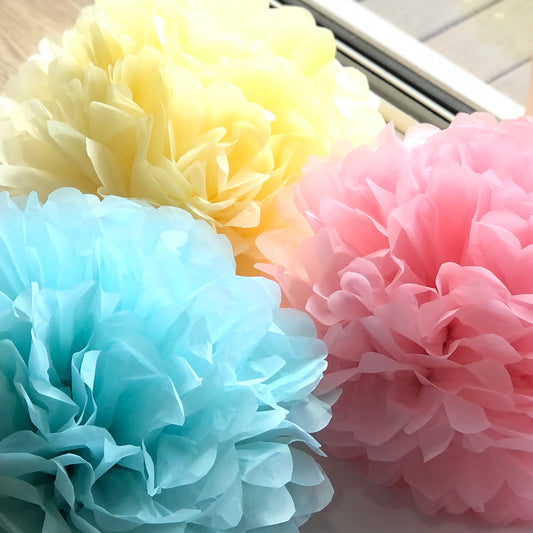 Pastel Blue, Pink & Cream Tissue Paper Pom Pom Set
