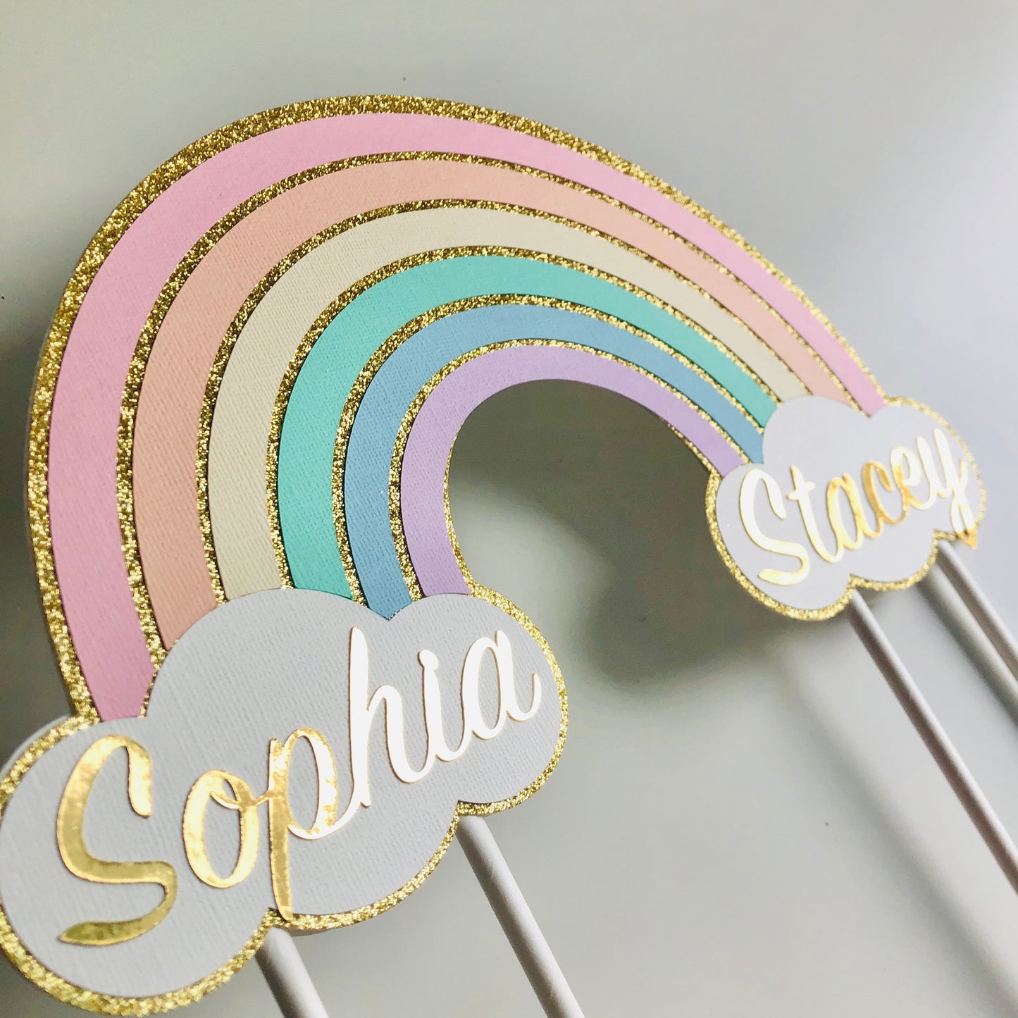 Pastel Rainbow Twin Cake Topper